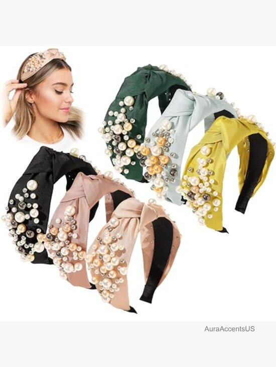 6 Pack Padded Knotted Pearl Headbands Non Slip Hair Accessory Gift